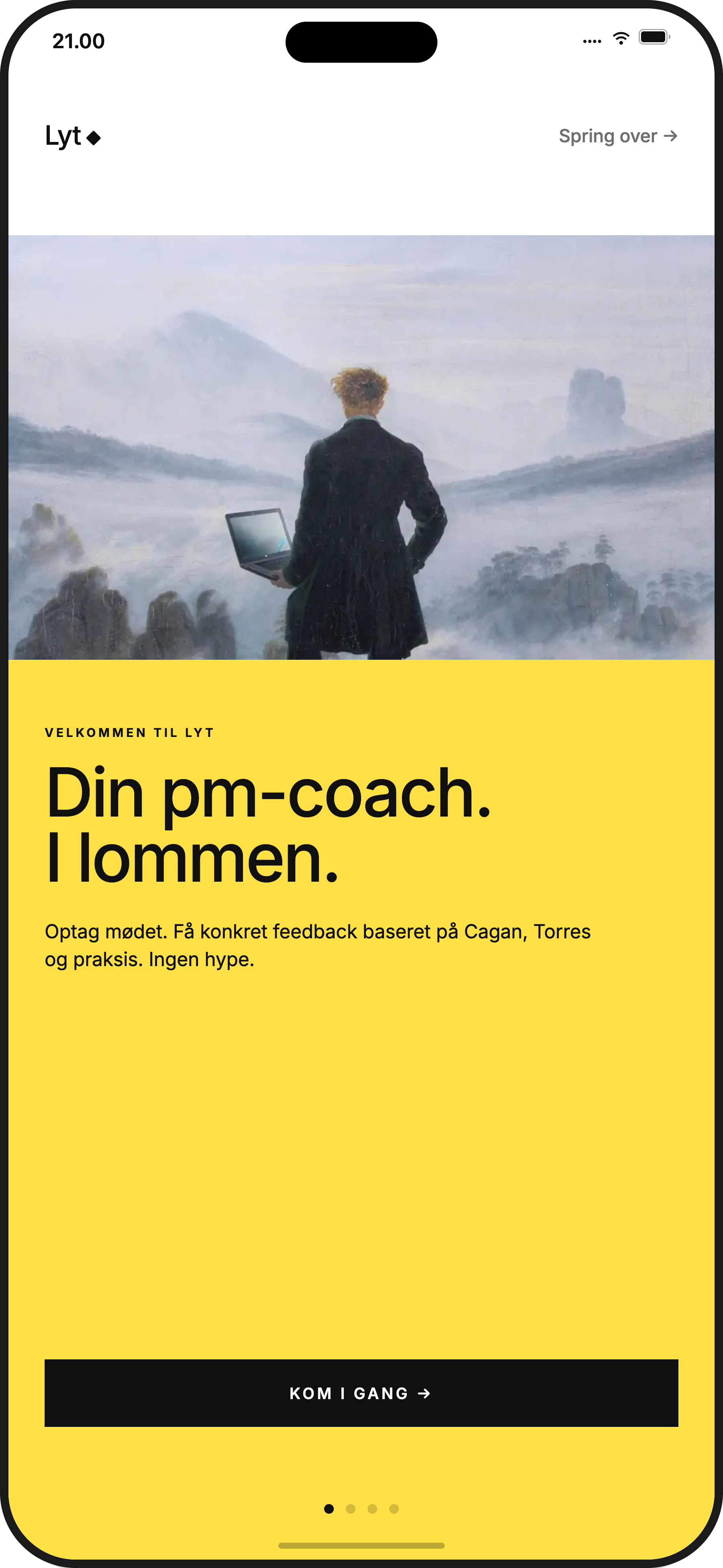 Skærmbillede af lyt. app, intro-skærm